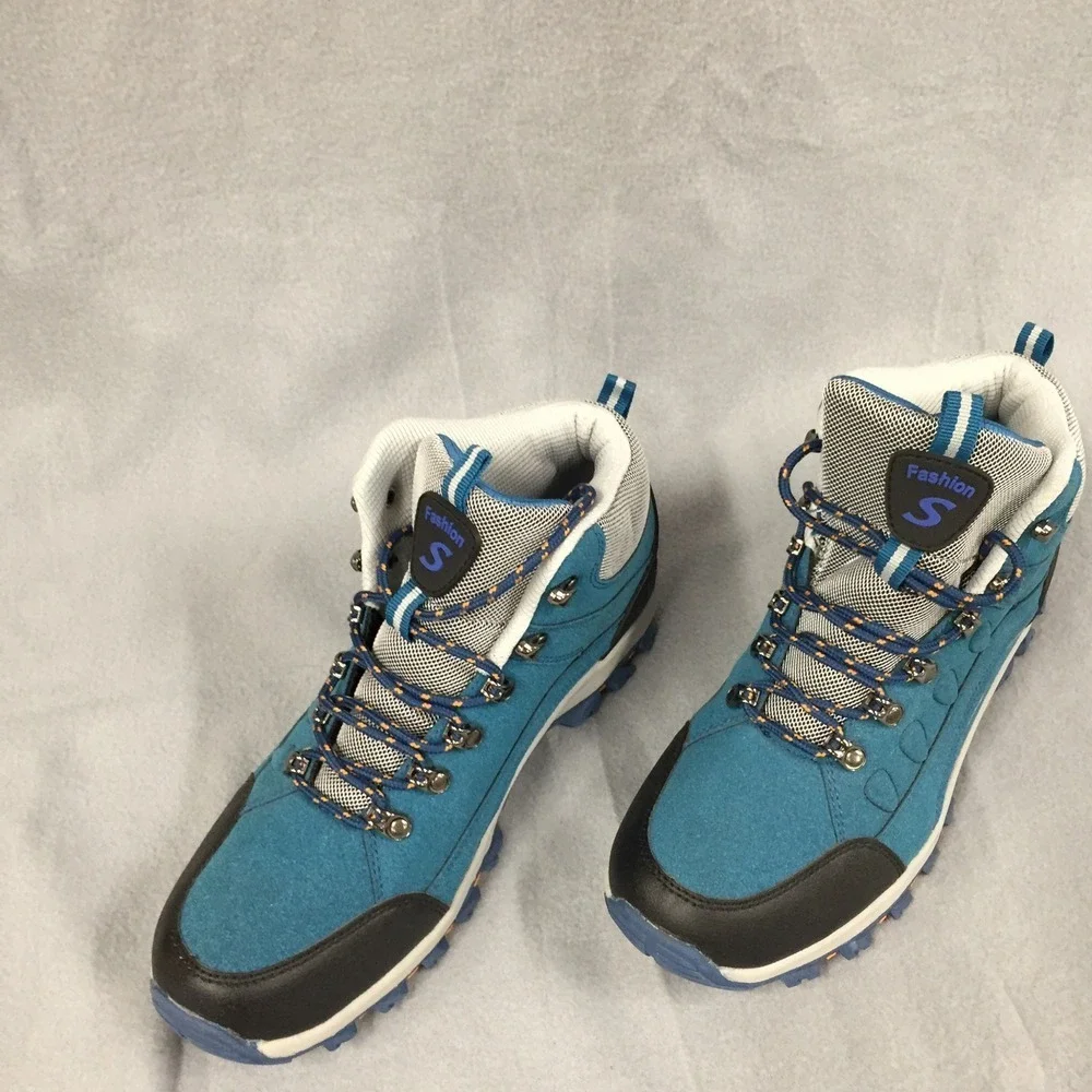 Fashion S Teal Blue Suede Hiking Boots Mens Size 43 Mid Top Trail Shoes‎